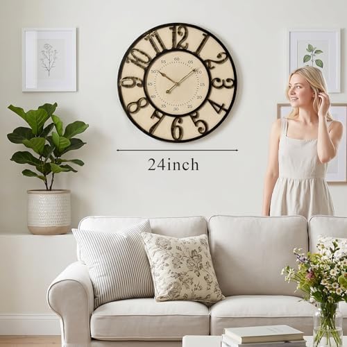 EMAX HOME 24 Inch Large Wall Clock, Vintage Farmhouse Oversized Wall Clocks - Image 3