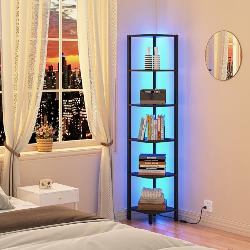 TUTOTAK Corner Shelf with LED Light, 6-Tier Corner Bookshelf by ChoosetutotakFurnitureBuildYourCozyHome