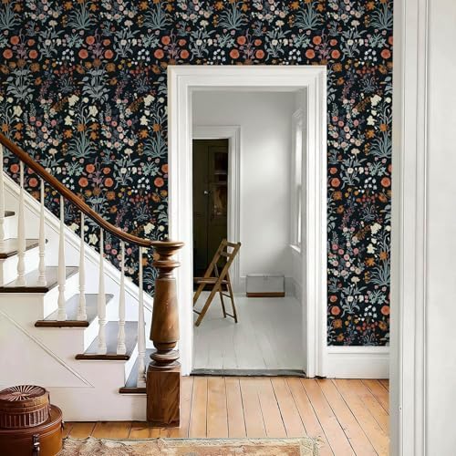 Floral Peel and Stick Wallpaper Vintage Wallpaper Dark Blue Wall Paper - Image 6