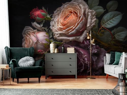 Black Large Rose Cluster Landscape Mural Flower self-Adhesive Wallpaper Bedroom - Image 4