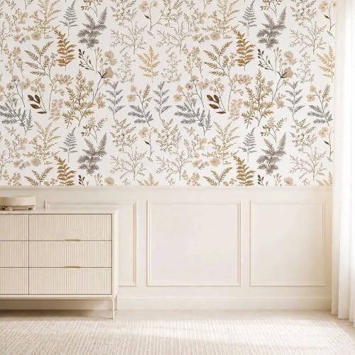 Beige Botanical Floral Peel and Stick Wallpaper 17.7"x70.8" - Image 2