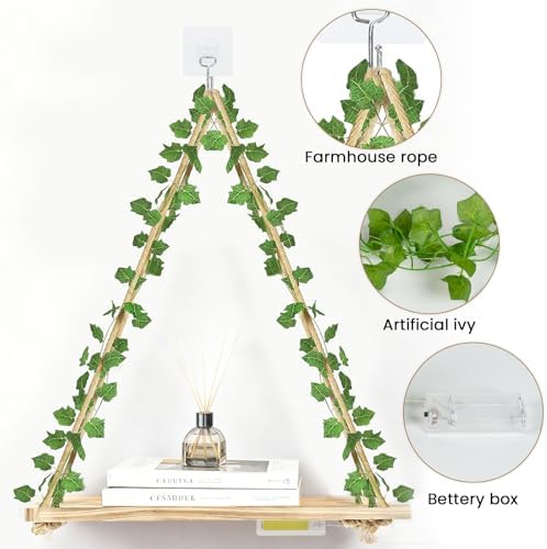 RICHER HOUSE Hanging Floating Shelves No Drill, Macrame Plant Wall Shelf - Image 5