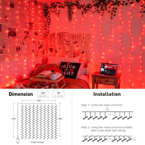 JMEXSUSS 300LED Red Curtain Lights - Image 6