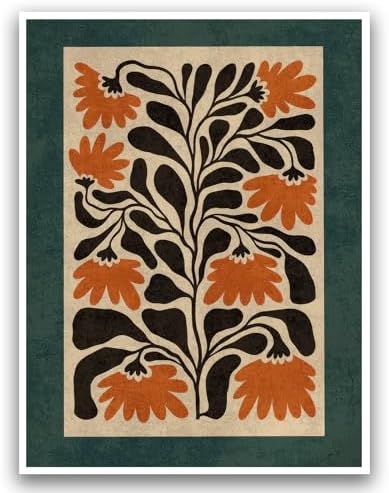Mid Century Modern Floral Wall Art Orange Flower Poster 12x16 Inch Unframed by Unknown