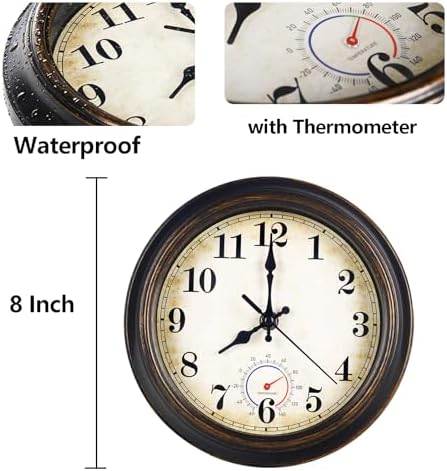 Outdoor Clock Waterproof with Thermometer Small Wall Clock - Image 2