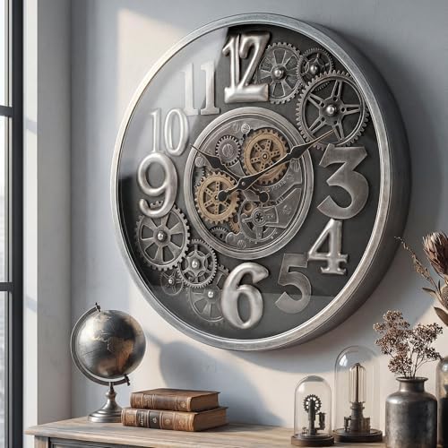 Moving Gear Wall Clock, 26 Inch Large Industrial Steampunk 3D Wall Decor - Image 2