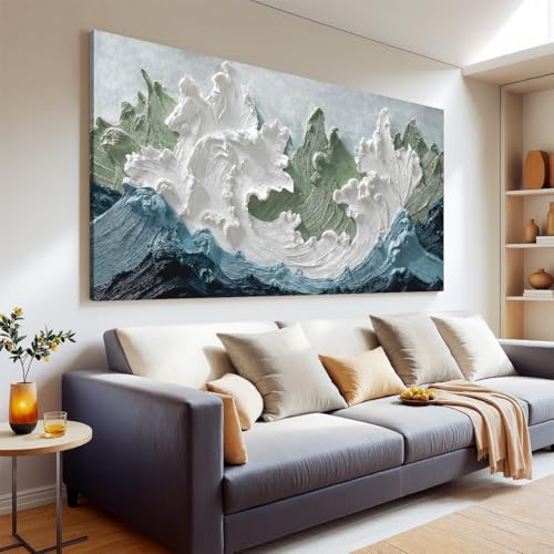 YISXINOAG White Green Ocean Wall Art Minimalist Coastal Painting 24"X48" by YISXINOAG