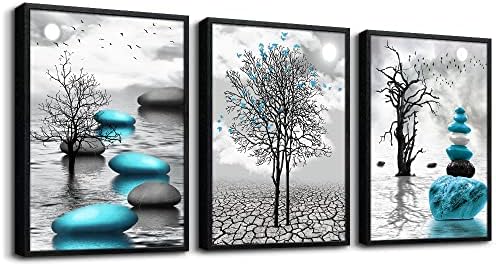 Black Framed Canvas Wall Art for Living Room Wall Decor for Bedroom Blue by DZRWUBHS