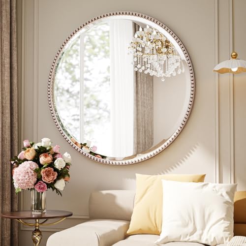 24'' Round Bathroom Mirror, Beaded Circle Decorative Wall Mirror by Unknown