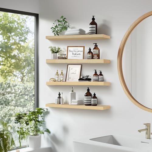 16x5.8x0.8in Floating Wall Shelves Rustic Solid Wood 4-Pack - Image 7