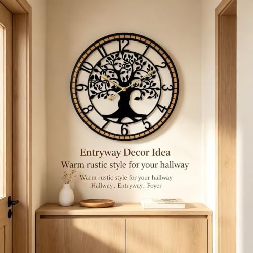 Large Wall Clock for Living Room Decor 22 Inch Tree of Life Metal Wall Art - Image 6