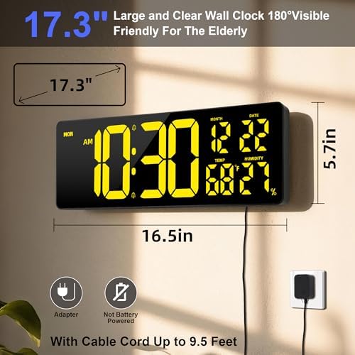17.3"Large Digital Wall Clock 15 Color Modes Display 8 Color Night Light - Image 2