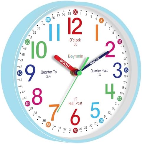 Roymnie Wall Clock 8" for Kids Learning Battery Operated Teaching Silent - Image 7