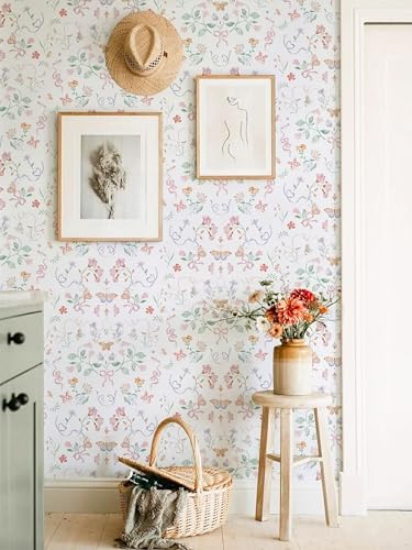 Ismoon Wallpaper Peel and Stick Pink Floral Wallpaper 17.3in x 32.8ft Green - Image 4