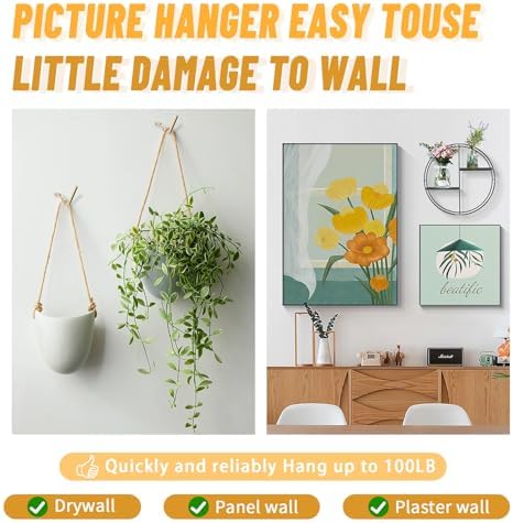 FURHUA 30pcs Aeneous Super Hook Picture Hangers and Office Pack, Drywall Hooks - Image 6