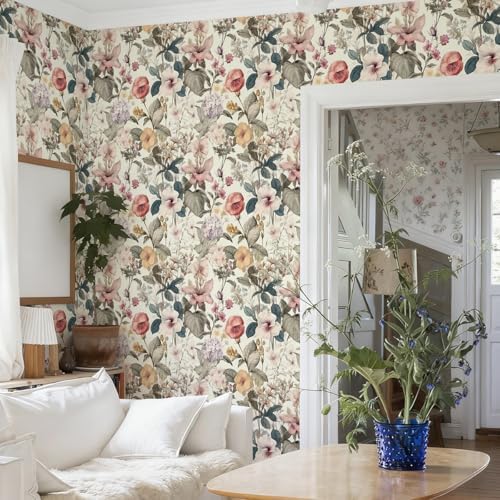 Jeweluck Vintage Floral Wallpaper Peel and Stick Wallpaper 16.9”x590.5” - Image 4