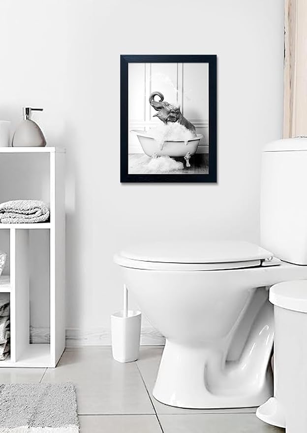 Framed Bathroom Art Wall Decor Elephant in Bathtub Decor Funny Black and White - Image 7