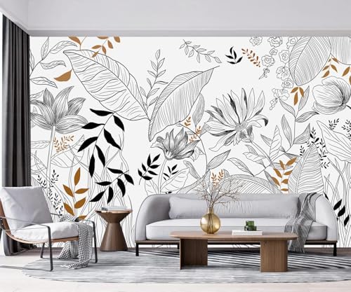 YQWDMX -Hand-Painted Flower Plant Fabric Wallpaper Simple Art Living Room 180" by YQWDMX