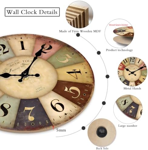 12 Inch Colorful Wood Wall Clocks Battery Operated - Image 6