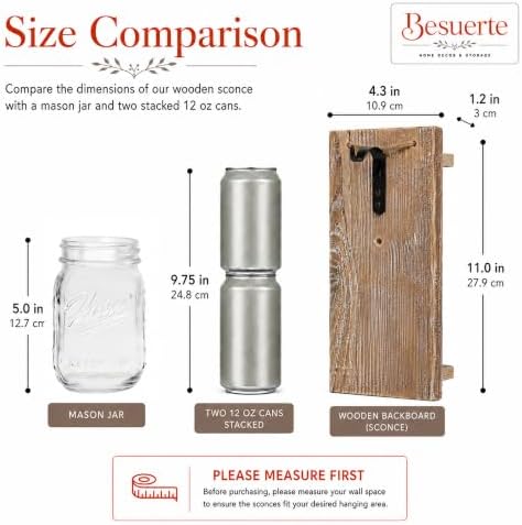 Rustic Mason Jar Sconces Wall Decor, Rustic Brown - Image 2
