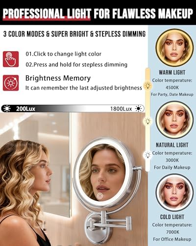 10" Large Brass Lighted Wall Mounted 5X Magnifying Makeup Mirror Bathroom - Image 4