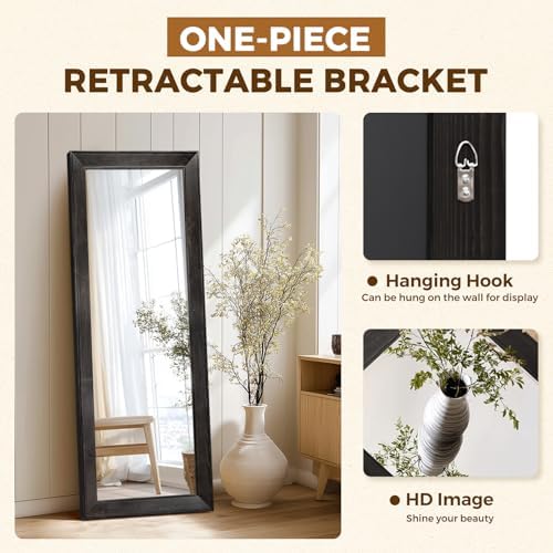 58x22in Full Length Mirror, Rustic Black Beveled Wood Frame - Image 4
