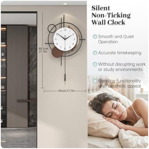 Large Modern Wall Clock with Pendulum Silent Battery Operated - Image 4
