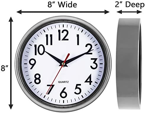 Bernhard Products Silver Wall Clock 8" Silent Non-Ticking Quality Quartz - Image 6