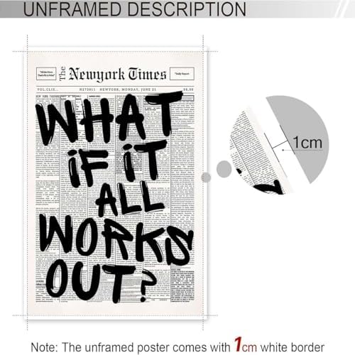 Drimiler Retro Black And White Newspaper Poster What If It All Works Out Canvas - Image 3