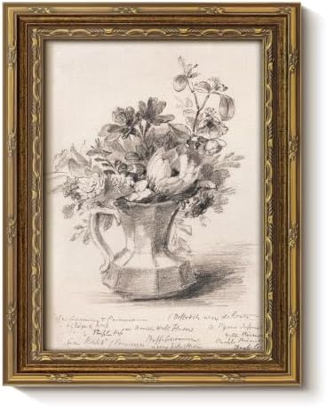 InSimSea Vintage Floral Wall Art, Sketch Botanical Painting Canvas Print by InSimSeaArt