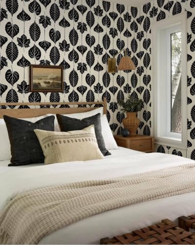 Dimoon Modern Peel and Stick Wallpaper Black and Cream Leaf Contact Paper - Image 3