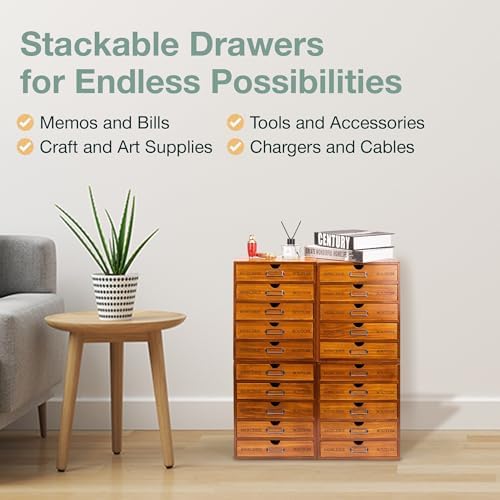 Fully Assembled Modular Stackable 20-Drawer Set of 4 Retro Wood Countertop - Image 5