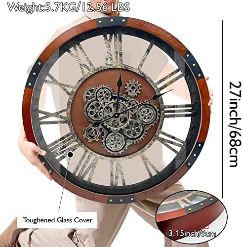 27" Original Moving Gears Wall Clock, Large Industrial Wall Clock - Image 5