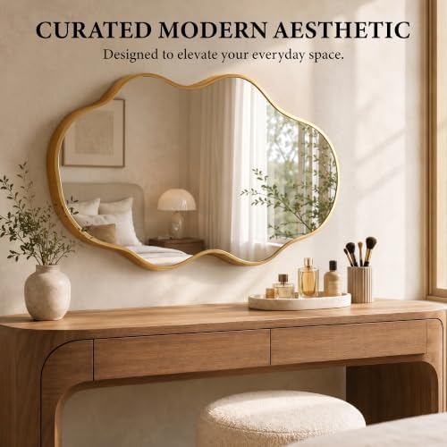 26"x46" Irregular Gold Wall Mirror, Wavy Asymmetrical Mirror - Image 6