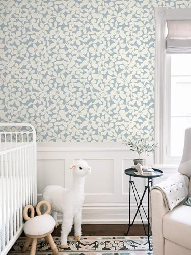 Heroad 17.3''x32.8ft Light Blue and Beige Peel and Stick Wallpaper Boho Floral - Image 5