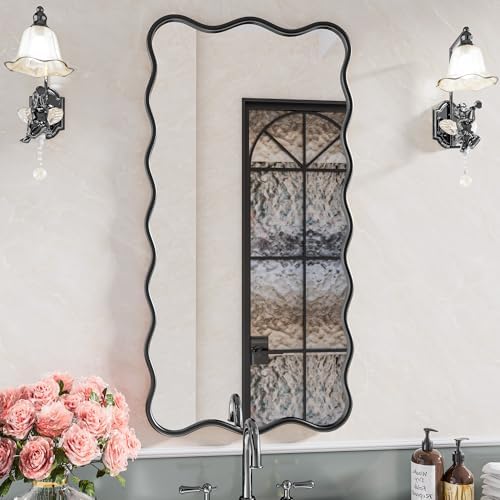 PROHOMEWARE 24x48 Black Wavy Irregular Large Bathroom Mirror, Wall-Mounted by PROHOMEWARE