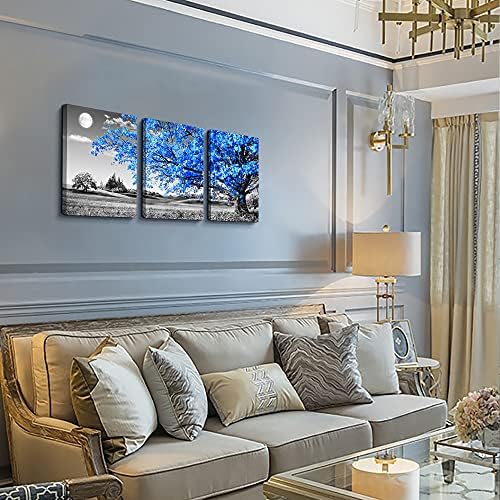 Wall Art For Living Room black and white Blue tree moon Canvas Wall Decor for - Image 3