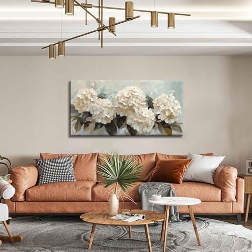 Large Hydrangea Canvas Wall Art Texture White Flower Plant painting Decor - Image 6