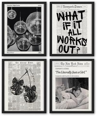 NaZaUK What If It All Works Out Wall Art Prints Set of 4, Newspaper Wall Decor by Unknown