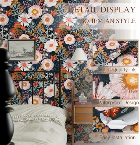 Dimoon Boho Wallpaper Peel and Stick Wallpaper Floral Retro Contact Paper - Image 3