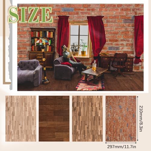 Flutesan 12 Pcs Miniature Dollhouse Wallpaper, 4 Styles - Image 2