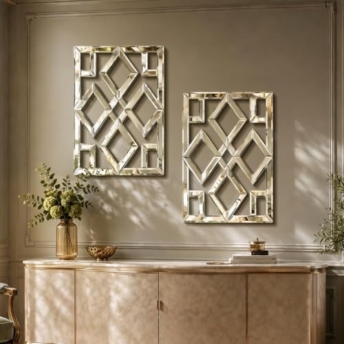Square Decorative Wall Mirror 13 x 17 Inch, Modern Wall Mounted Accent Mirror by OPULINEA