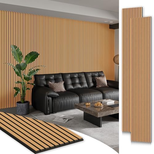 SMARTSTANDARD 2 Pack 106" x 12.6" Wood Slat Wall Panels, Light Brown by SMARTSTANDARD