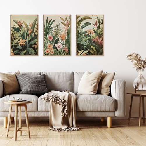 HLNIUC Boho Tropical Leaves Wall Art, Modern Abstract Floral Canvas Wall Decor - Image 4