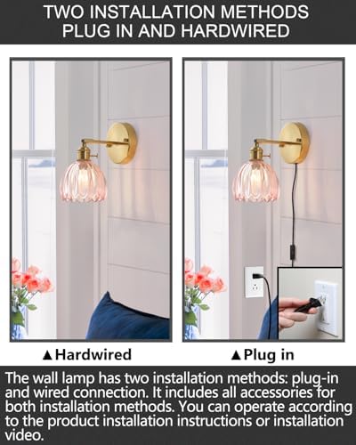 Plug in and Hardwired Wall Sconces, Luxury Vintage Tulip Crystal Glass Shade - Image 6