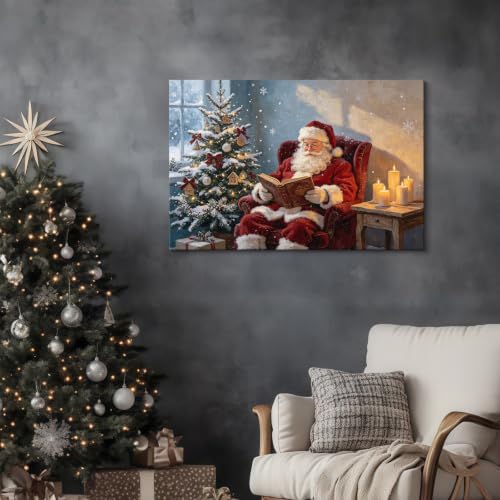 AVANT GARDE CANVAS Christmas Canvas Wall Art, Santa Claus Reading Book Poster - Image 3