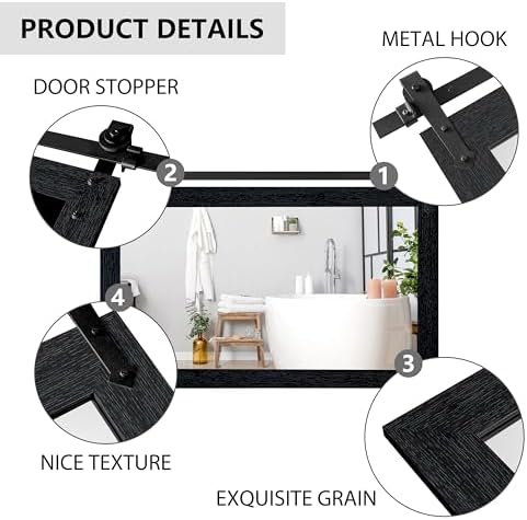 Farmhouse Mirror 42”x28” Black Rustic Mirror - Image 4