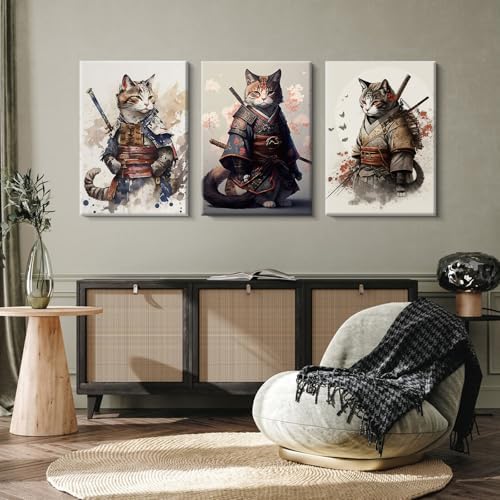 Japanese Cat Wall Art Poster Samurai Cat Canvas Wall Decor Japanese Anime - Image 5