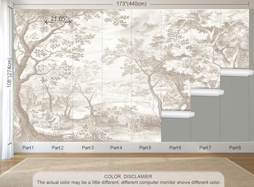 Beige Forest Peel and Stick Wallpaper Landscape Wall Mural - Image 4
