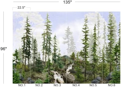 Watercolor Misty Pine Forest River Landscape Wallpaper Peel and Stick - Image 5